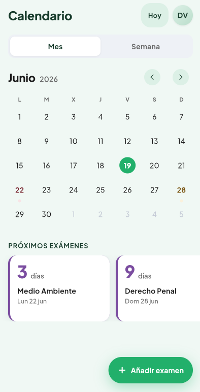 Pantalla de Calendario mensual del módulo Calendario de Valdeza