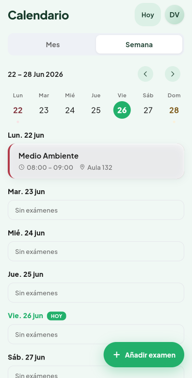 Pantalla de Calendario semanal del módulo Calendario de Valdeza