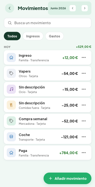 Pantalla principal del módulo Gastos de Valdeza