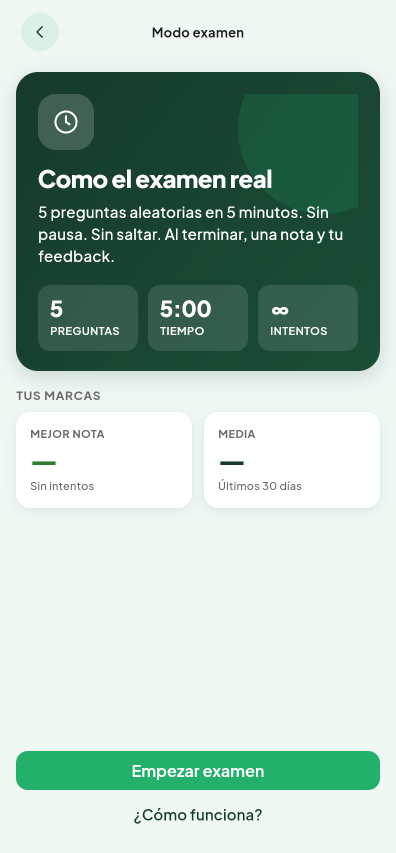 Pantalla de Simulacro 5×5 del módulo Speaking de Valdeza
