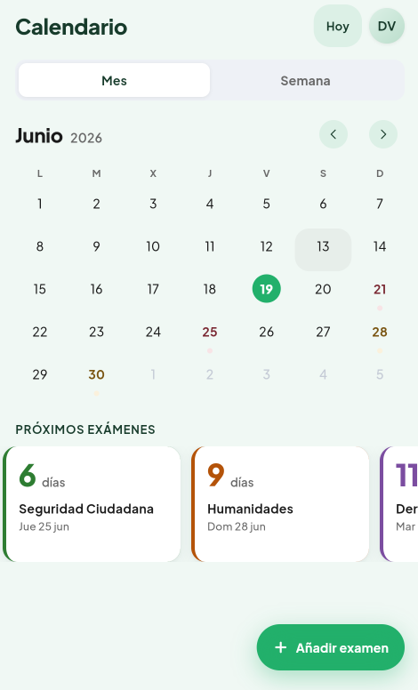 Pantalla principal del módulo Calendario de Valdeza